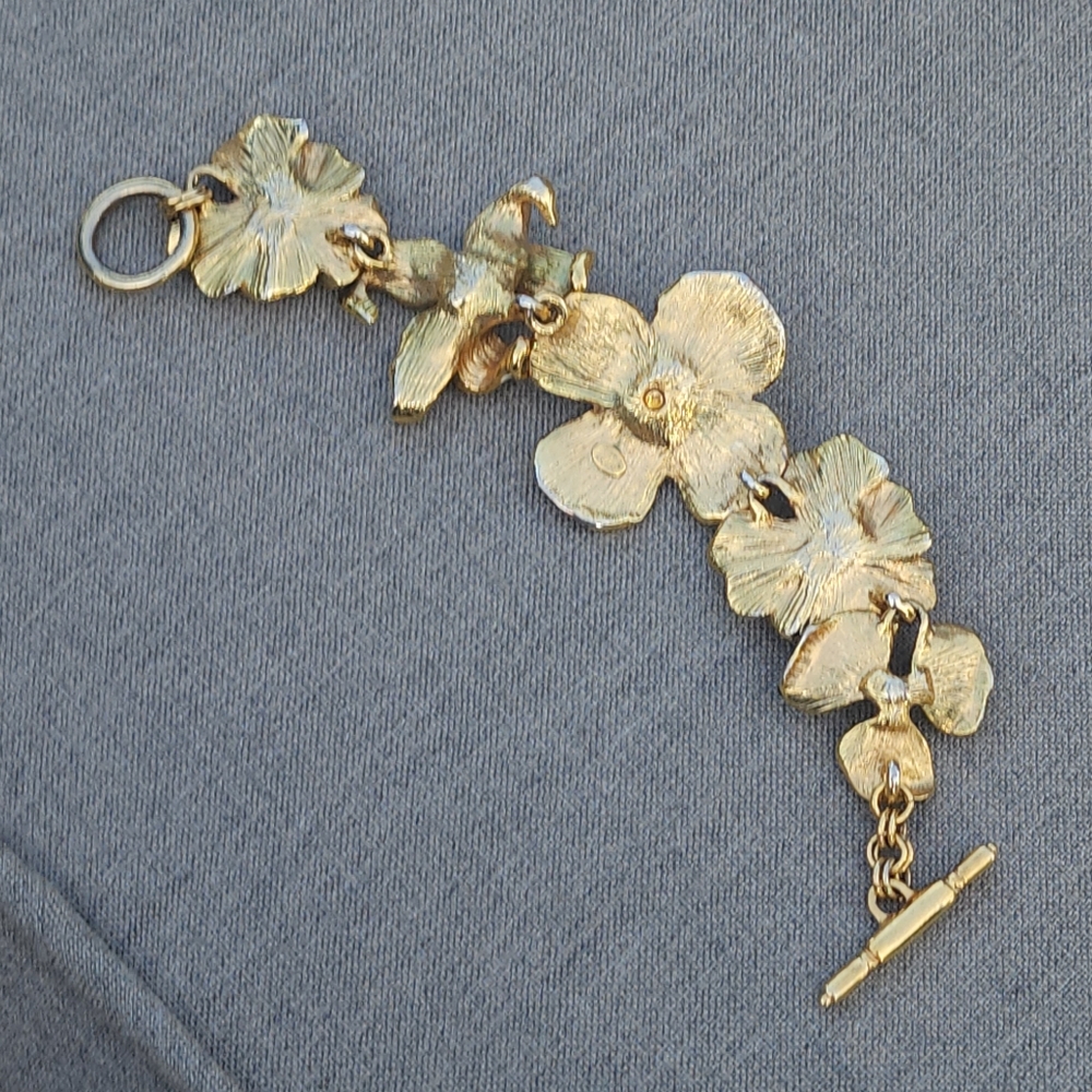 Vintage Kenneth Jay Lane KJL Signed Floral Link Bracelet - Pink & White Enamel - Picture 11 of 16